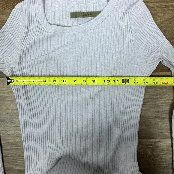 Enza Costa Light Pink Rib Long Sleeve Shirt Medium Cotton Cashmere Sweater S XS - Picture 7 of 13